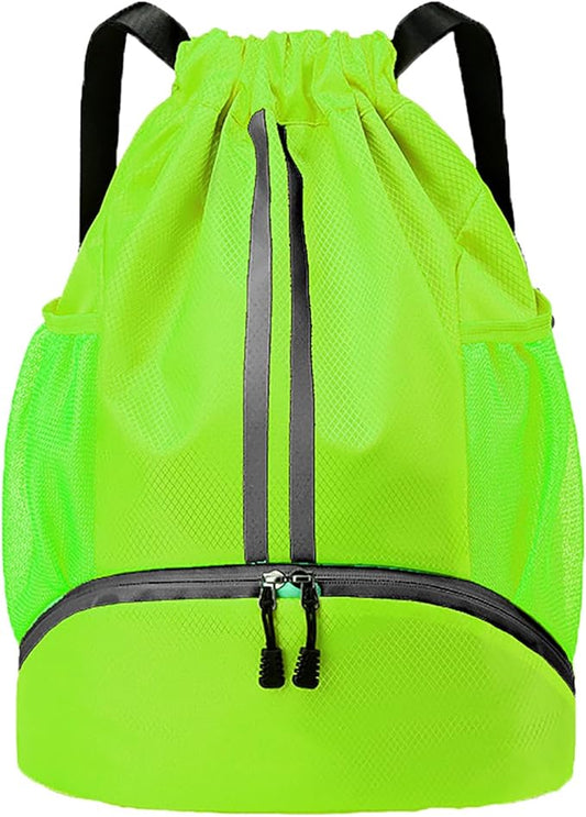 Swim Bag Drawstring Backpack with Wet Pocket Shoe Warehouse String Bag Sackpack for Beach Swimming Pool Gym Sports (Green)