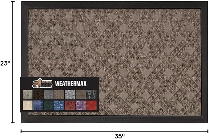 GORILLA GRIP 100% Waterproof All-Season WeatherMax Doormat, 23x35, Durable Natural Rubber, Stain and Fade Resistant, Low Profile, Indoor Outdoor Door Mats, Easy Clean Entrance Mat, Taupe Basket Weave