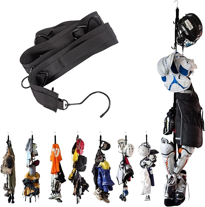 Hockey Hanger Portable Hanging Dryig Rack Hockey Gifts for Home and Outdoor Using in Ice Hockey Skating Football Camping Fishing 5 Hooks (Black-10hooks)