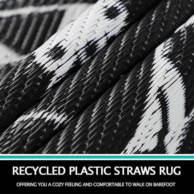 Capslpad 8Ft Round Outdoor Rug for Patio Reversible Mat Boho Circle Indoor Outside Area Rug Waterproof Plastic Straw Rug for RV Camping Picnic Pool Tent Beach Deck Balcony Doormats Decor