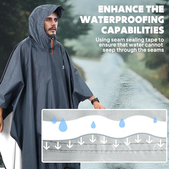 ANYOO Hooded Rain Poncho for Adults Waterproof Lightweight Rain Coat for Men Women Reusable Rain Jacket for Emergency Outdoor
