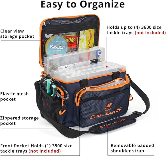 Calamus Fishing Tackle Bags - Fishing Bags for Saltwater or Freshwater Fishing - Rip-Stop PE - Padded Shoulder Strap - Pliers Storage -Orange