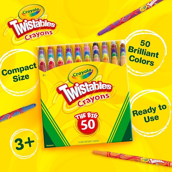 Crayola Mini Twistables Crayons (50ct), Crayons for Kids, Arts & Crafts Supplies, Toddler Crayons for Coloring Books, Gifts for Kids