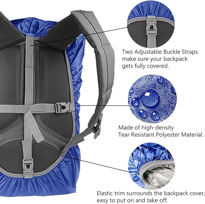 Frelaxy Waterproof Backpack Rain Cover, 8000mm Waterproof Level, Upgraded Ultra-Strong Multilayer Structure, Antislip Cross Buckle Strap, Ultralight Compact Portable, for Hiking, Camping, Traveling