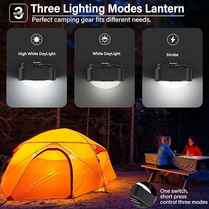 Rechargeable Camping Lights FLY2SKY 3Pcs Black Tent Lights Mini Flashlight Portable LED Camping Lantern Survival Gear Camping Accessories for Hiking Backpacking Fishing Hurricane Emergency Outage