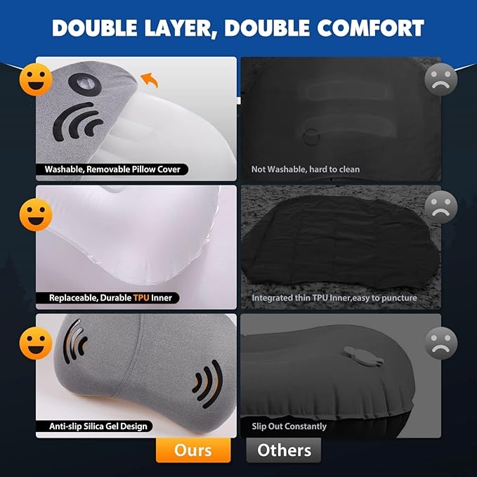 Hikenture Inflatable Pillow for Camping, Washable Backpacking Pillow for Sleeping, Ultralight Blow Up Pillows with Removable Cover, Portable&Compact Hiking Pillow for Beach, Travel, Outdoor(Blue)