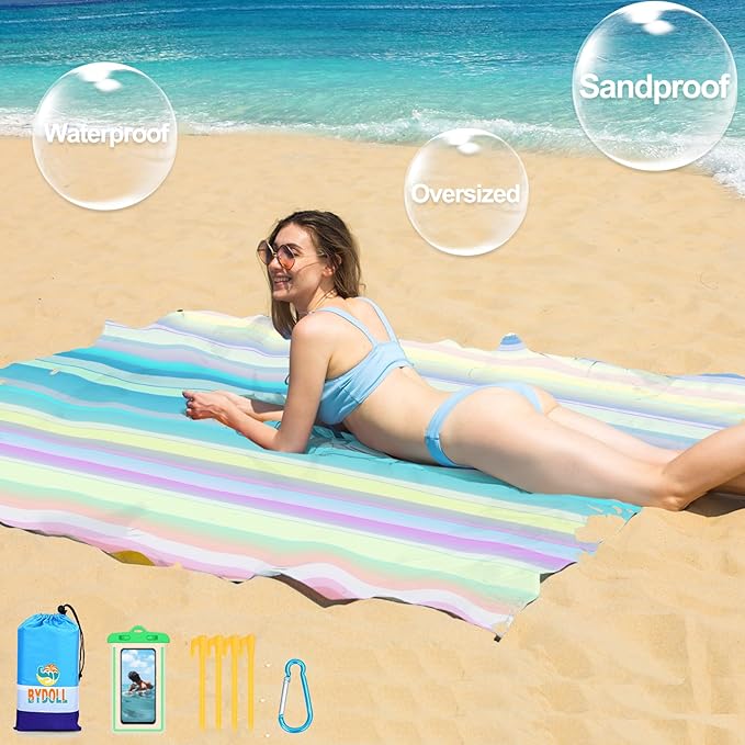 BYDOLL Beach Blanket 78''X81'' 4-7 Adults Oversized Lightweight Waterproof Sandproof Blanket for Beach Large Picnic Mat Travel Camping