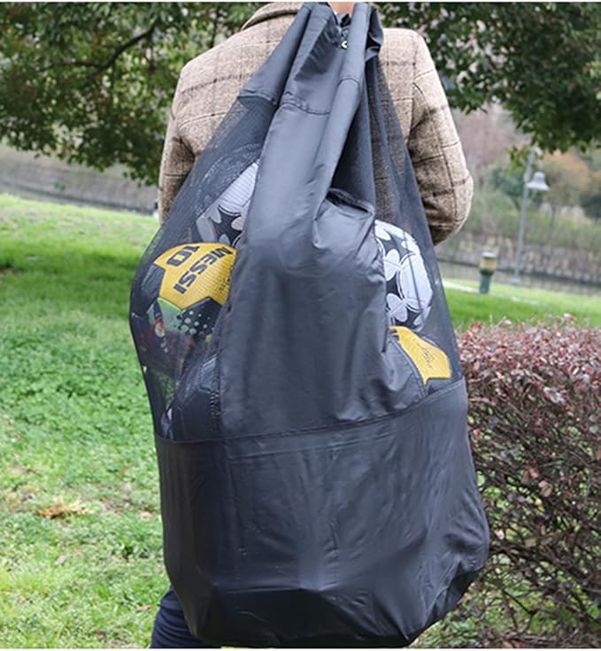 Greenery-GRE Extra Large Mesh Equipment Bag Adjustable Strap Drawstring Heavy Duty Hold 15 Soccer Balls Netball Basketball Football Bags Sports Duffel