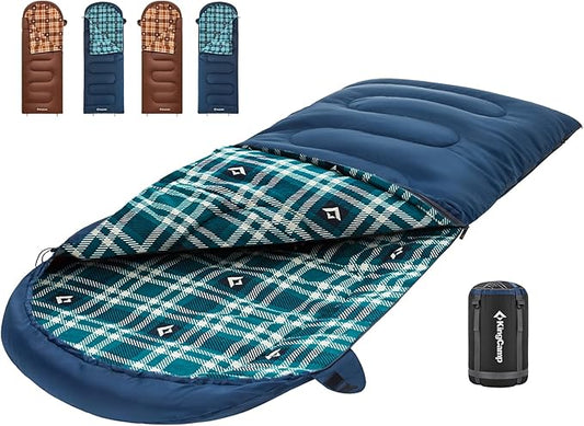 KingCamp Sleeping Bag for Adults, Cold Weather & Warm XL Big and Tall Flannel Sleeping Bags with Compression Sack Portable Waterproof Essentials Gear Accessories for Outdoor Camping