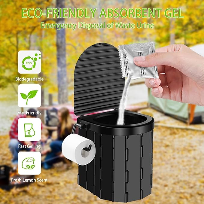 Portable Toilet Kit, Camping Toilet with Pop-Up Privacy Tent and Poo Gel Toilet Bags, Washable Portable Outdoor Showers Changing Rooms