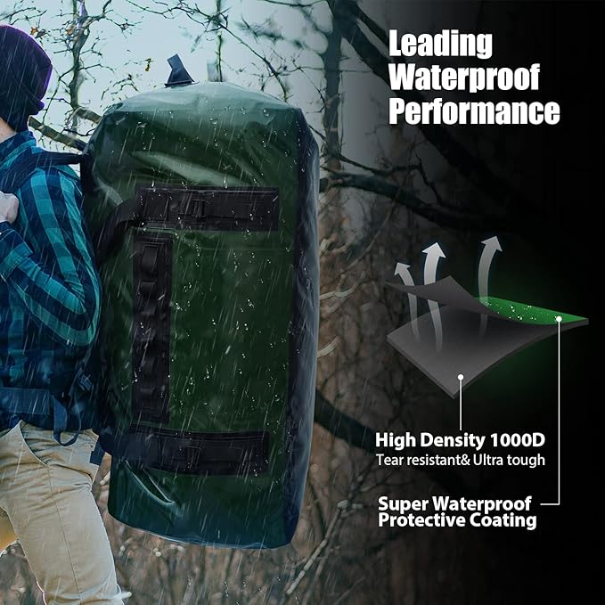 Buffalo Gear Large Waterproof Dry Bag - 150L Super Waterproof Duffel Bag Heavy Duty Waterproof Travel Bag for Boating Kayaking Motorcycling Hunting Camping