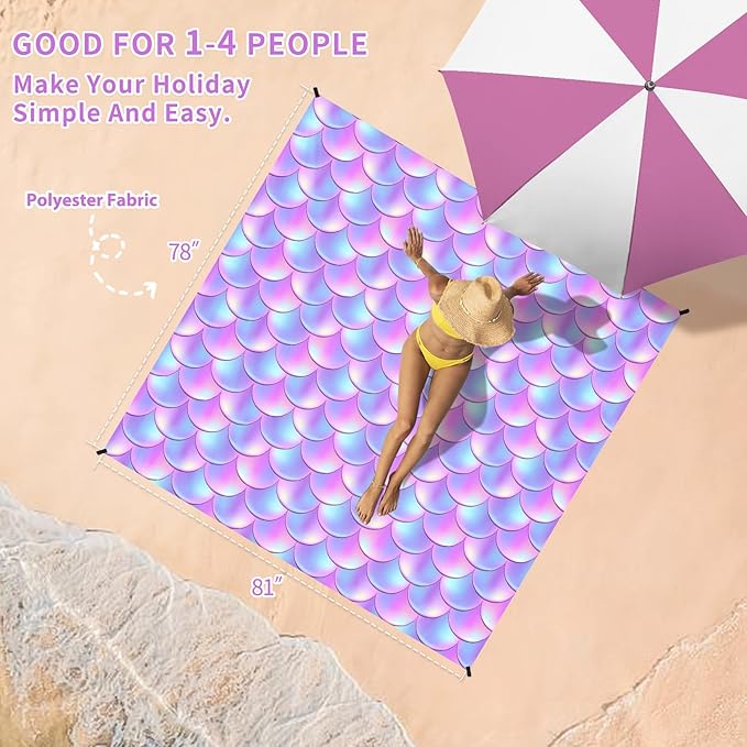 BYDOLL Beach Blanket Waterproof Sandproof 78''×81'' Suits1-4 Adults Compact Lightweight Oversized Sand-Free Blanket Large Picnic Mat for Beach Travel Camping Hiking