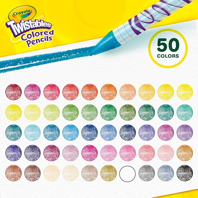 Crayola Twistables Colored Pencil Set (50ct), No Sharpen Colored Pencils For Kids, Coloring Book Pencils, Gifts for Kids, Ages 4+
