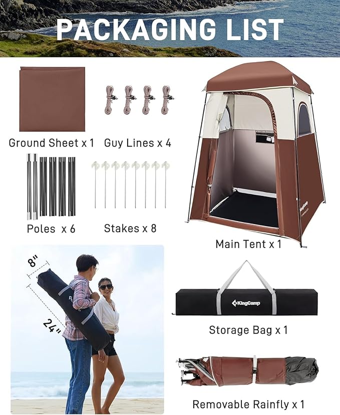 KingCamp Shower Tent, Portable Privacy Tent Outdoor Camping 1/2 Room Toilet Tents with Shower Bag & Dressing Room for Travel Beach Tailgate