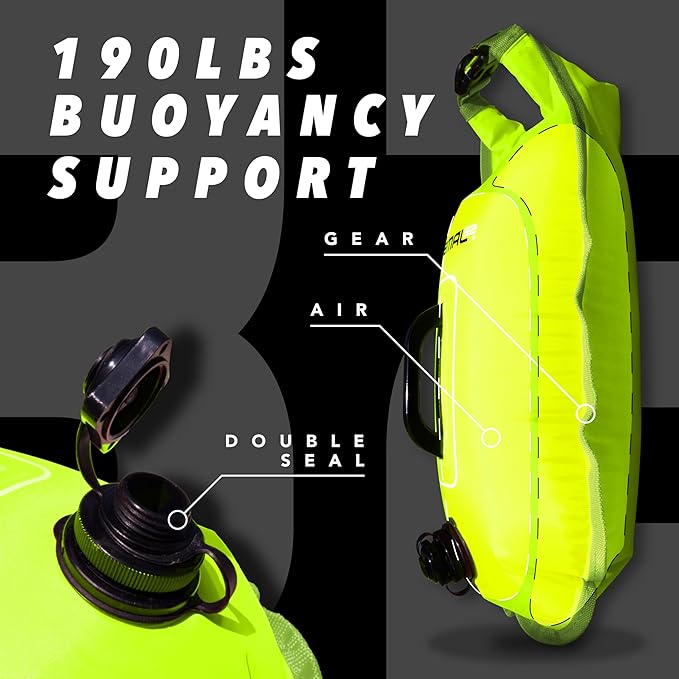 Swim Buoy for Open Water with Dry Bag 15L - Fully Waterproof Swim Bubble - Be Safe with Higher Visibility, Toughened Nylon and Rest Handle Swimming Buoy - Open Water Buoy for All Season Swimmers