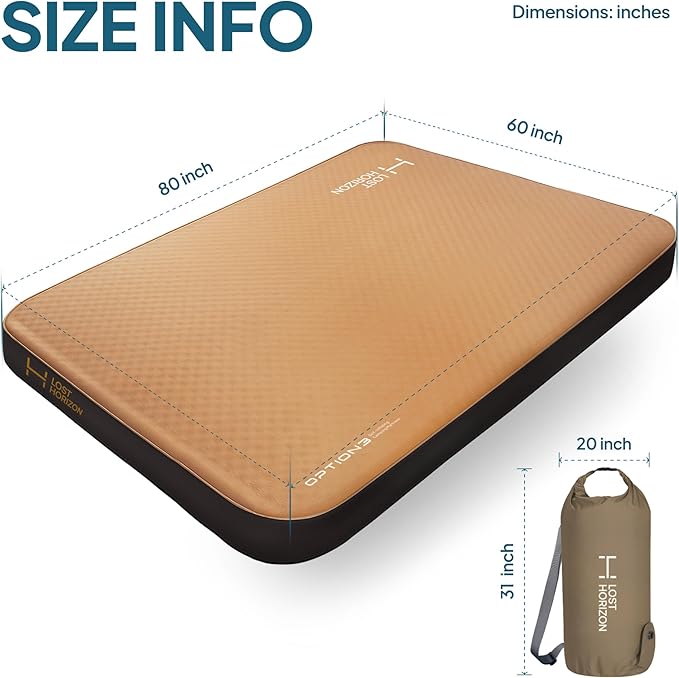 LOSTHORIZON Air & Foam Camping Mattress, Self-Inflating Sleeping Pad, 4.5" Thick, with Air Pump, Queen