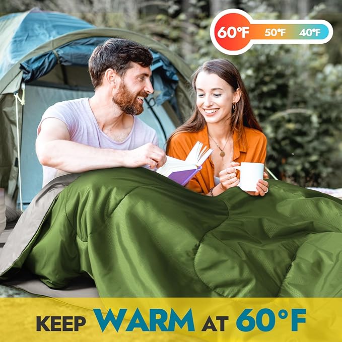 CANWAY Double Sleeping Bag Flannel for Adults Cold Weather Queen Size Two Person Sleeping Bags for Camping with 2 Pillows