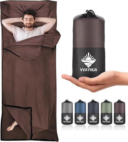 Sleeping Bag Liner, Self Tan Sleep Sack, Adult Sleep Sack, Two-Way-Zipper Expose Feet Separately, Portable Single Camping Travel Sheets for Hotel,Hostels,Business Trips