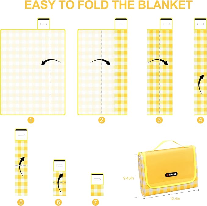Picnic Blanket Outdoor Extra Large Picnic Mat 80"X60" Camping Blanket Beach Blanket Foldable Waterproof Sand Mat Hiking Travel Family Concerts(Yellow)