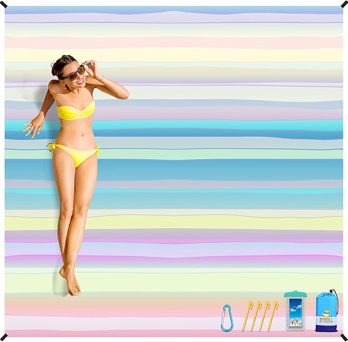 BYDOLL Beach Blanket Waterproof Sandproof 78''×110'' Suits1-7 Adults Compact Lightweight Oversized Sand-Free Blanket Large Picnic Mat for Beach Travel Camping Hiking