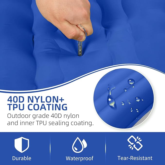 Camping Sleeping Pad, Extra Thick 5 Inch Camping Mat with Pillow Built-in Foot Pump Inflatable Sleeping Pads Compact for Camping Backpacking Hiking Traveling Tent（Blue Grey）