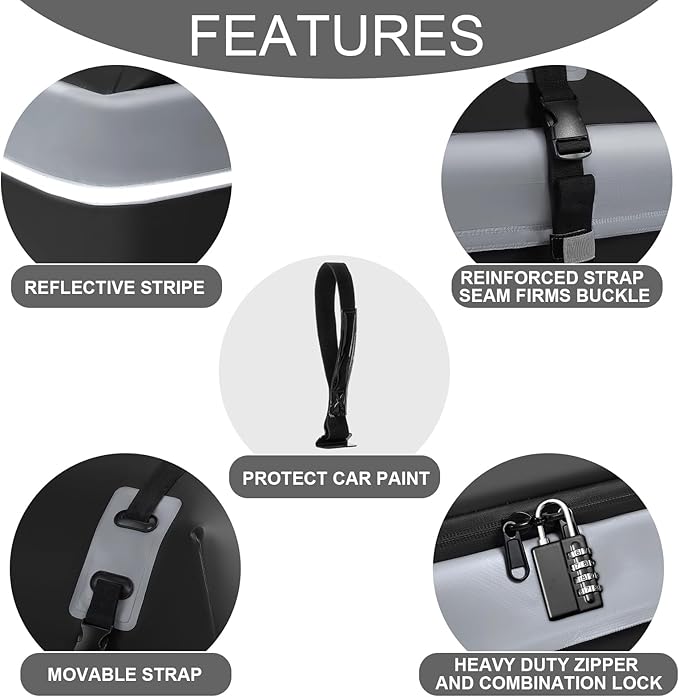 Rooftop Cargo Carrier Bag,15 Cubic Feet Soft-Shell Waterproof Car Roof Luggage Bag for All Vehicles SUV with/Without Rails,Includes 8 Reinforced Straps+4 Door Hooks,Storage Bag,Anti-Slip Mat,Gray