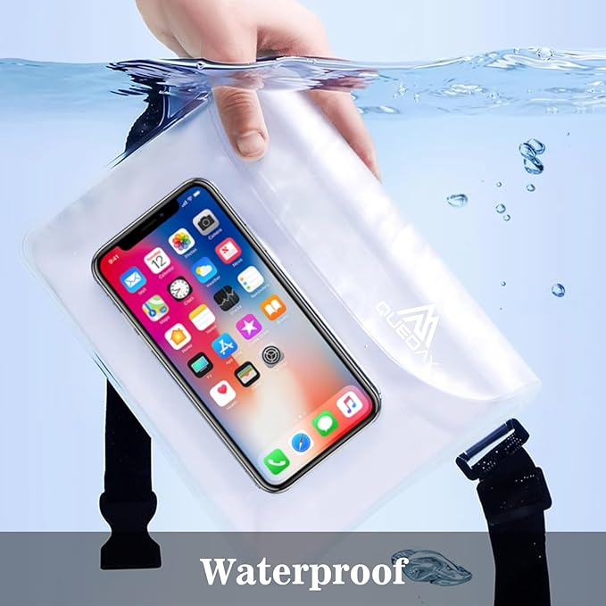 Queday 3-Pack Waterproof Pouch with Waist Strap, Screen Touchable Dry Bag with Adjustable Belt for Phone Valuables for Swimming Snorkeling Boating Fishing Kayaking Black White Pink