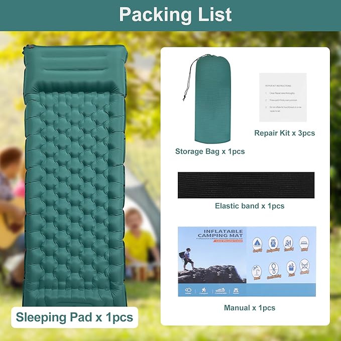 Camping Sleeping Pad, 50D Extra Thickness 4.7 Inch Inflatable Sleeping Mat Lightweight Waterproof Camping with Built-in Pump Air Mattress for Backpacking, Hiking, Tent, Traveling (Navy+Grey)