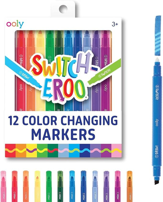 Ooly 12 Pack Switch-eroo Color Changing Markers, Dual Tip Markers for Kids, Double Ended Chisel Tip Marker Set Great for Art Supplies, Drawing and Stationery Sets