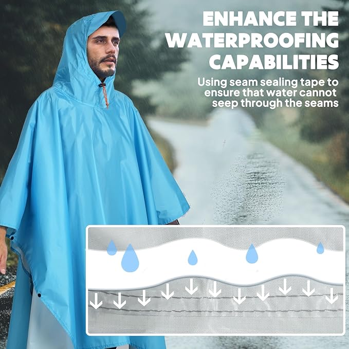 ANYOO Hooded Rain Poncho for Adults Waterproof Lightweight Rain Coat for Men Women Reusable Rain Jacket for Emergency Outdoor