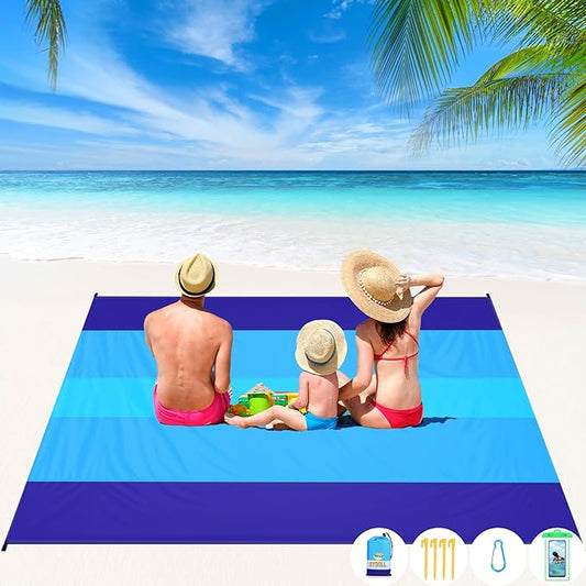 BYDOLL Beach Blanket Waterproof Sandproof 78''×81'' 1-7 Adults Oversized Lightweight Large Picnic Mat Waterproof Sandproof Blanket for Beach