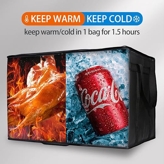 Bodaon Insulated Food Delivery Bag, XXXL Pizza Delivery Bags for Hot and Cold Food, Commercial, Large Capacity Reusable Warming Bag, Catering Cooler Bag for Doordash, Warmers for Parties (Black, 1Pk)