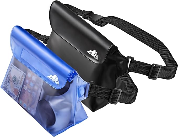 HEETA 2-Pack Waterproof Pouch with Waist Strap, Transparent Screen Touchable Dry Bag Bundled with 5-Pack Clear Waterproof Dry Bag