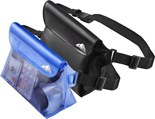 HEETA 2-Pack Waterproof Pouch with Waist Strap, Transparent Screen Touchable Dry Bag Bundled with 5-Pack Clear Waterproof Dry Bag