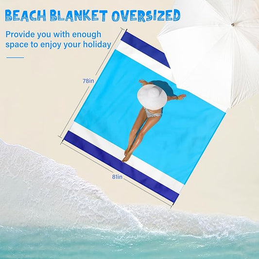 Beach Blanket Waterproof Sandproof 1-7 Adult Oversized 78 '' × 81 '' Lightweight Durable Compact Sand Free Beach Mat for Travel Camping Hiking Picnic Blanket