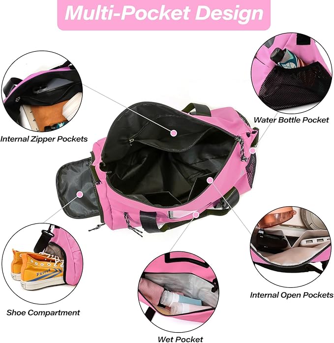 Gym Bag for Women, Yoga Mat Bag with Shoes Compartment & Wet Dry Pockets & Adjustable Yoga Mat Holder