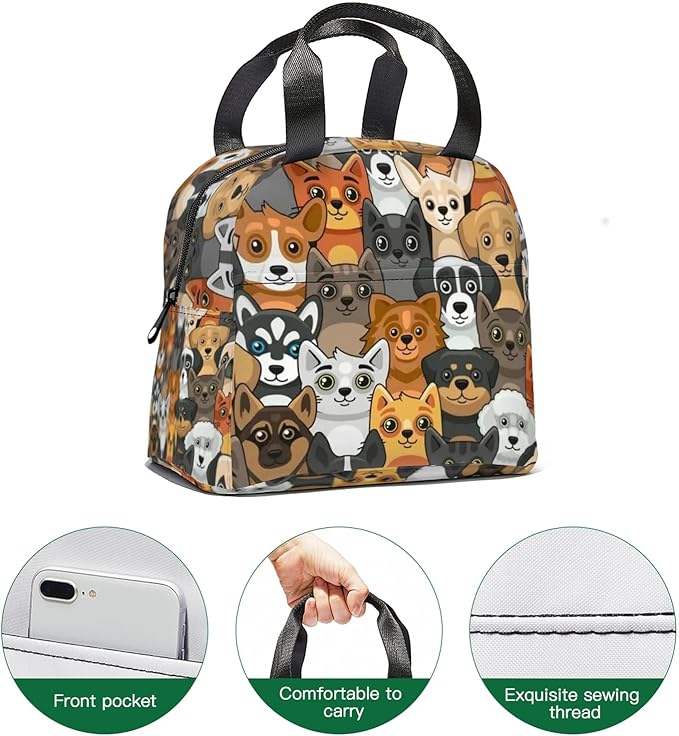 Giwawa Large Capacity Insulated Lunch Bag, Dog Print, Polyester Material, 11 x 5 x 8 in