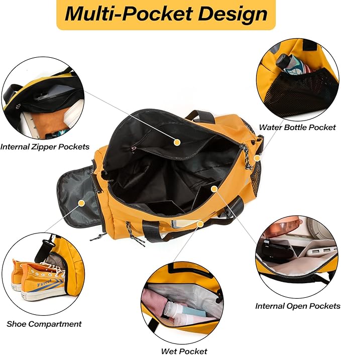 Gym Bag for Women, Yoga Mat Bag with Shoes Compartment & Wet Dry Pockets & Adjustable Yoga Mat Holder