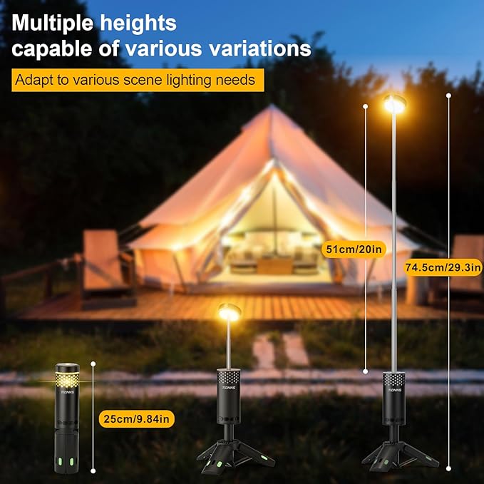 Camping Light Telescopic, Rechargeable Collapsible Camping Lanterns with Stand, 10000mAh Magnetic Waterproof Camping Lamp, Outdoor Light for Emergency, Cool Camping Must Haves (Black)