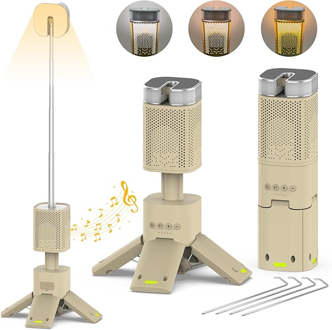 Camping Lantern, 14000mAh Rechargeable Telescopic Camping Lights Built-in Magnetic Stand with Speaker, Portable Waterproof Outdoor LED Flashlight for Emergency, Hiking, Camping, Fishing -Khaki