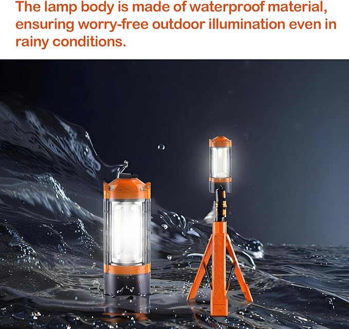 Rechargeable LED Camping Light with Detachable Tripod, 10000mAh Cordless Work Light with Adjustable 3 LED Lamp Heads, Dimmable Magnetic Lamp for Garage, Camping, Outdoor Emergencies, Orange