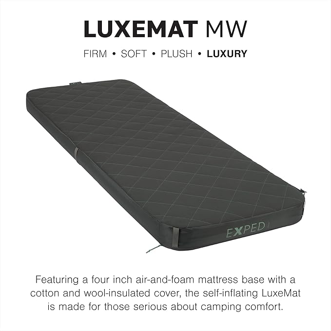 Exped LuxeMat Single MW - Self Inflating Luxury Sleeping Mat, 4” Foam Pad, Pump Included