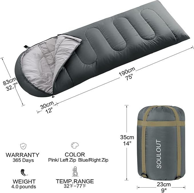 Sleeping Bag,3-4 Seasons Warm Cold Weather Lightweight, Portable, Waterproof Sleeping Bag with Compression Sack for Adults & Kids - Indoor & Outdoor: Camping, Backpacking, Hiking