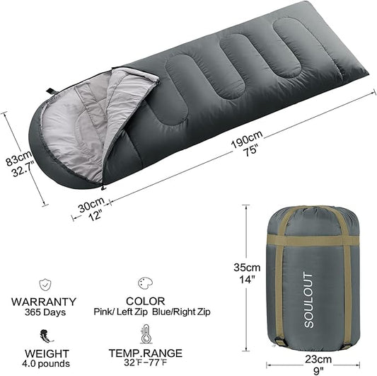 Sleeping Bag,3-4 Seasons Warm Cold Weather Lightweight, Portable, Waterproof Sleeping Bag with Compression Sack for Adults & Kids - Indoor & Outdoor: Camping, Backpacking, Hiking