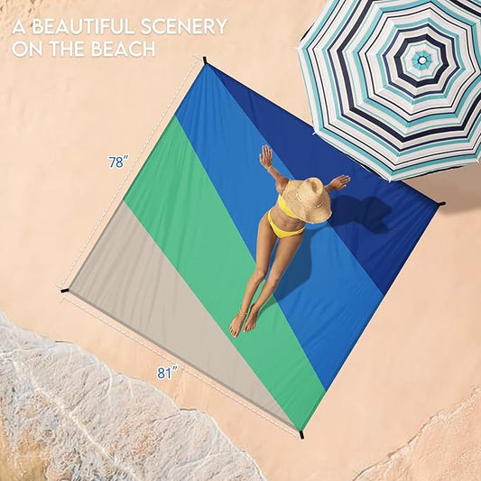BYDOLL Beach Blanket 78''X81'' 4-7 Adults Oversized Lightweight Waterproof Sandproof Blanket for Beach Large Picnic Mat Travel Camping