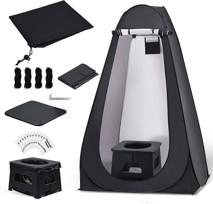 KNINE OUTDOORS Portable Camping Toilets with Height of 10.24", Privacy Tent with Carry Bags, Portable Potty for Outdoors, Washable and Foldable for RV Travel