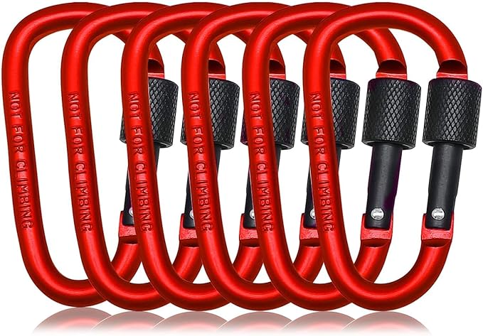 6 Pack Small Locking Carabiner Clips - 3 Inch Aluminum Alloy D-Ring Key Hooks with Twist Lock, Secure for Keys, Pet Leash, Travel Accessories (Not for Climbing)