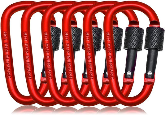 6 Pack Small Locking Carabiner Clips - 3 Inch Aluminum Alloy D-Ring Key Hooks with Twist Lock, Secure for Keys, Pet Leash, Travel Accessories (Not for Climbing)