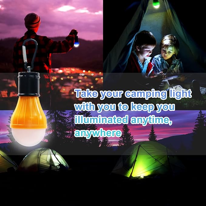 Coideal Camping Tent Lights Lamp - 4 Pack Portable LED Camp Light Bulbs Lantern Battery Powered for Hurricane Emergency Backpacking Hiking Outdoor and Indoor, Outage