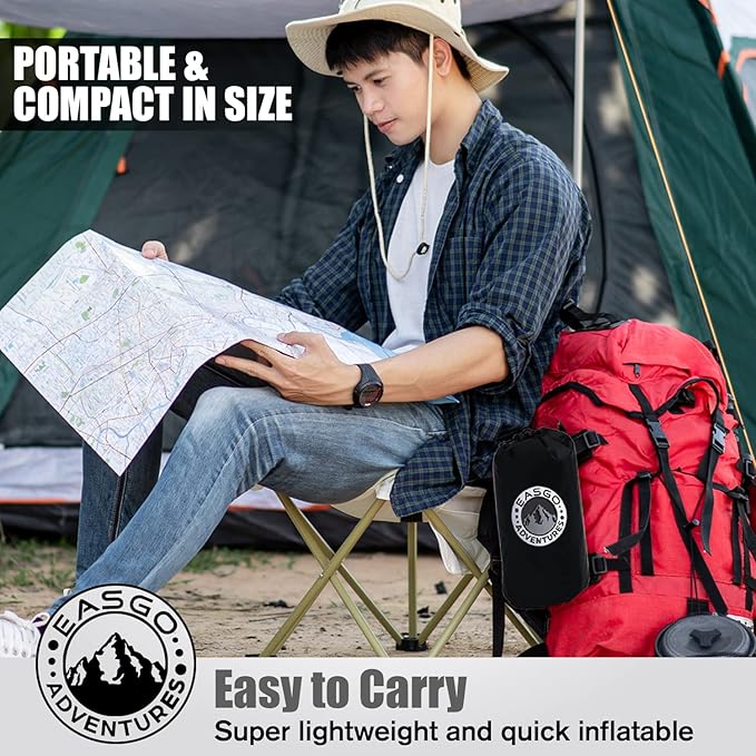 Sleeping Pad for Camping, Inflatable, Backpacking, Hiking, Travel, Built-in Step Inflating Air Pump, Integrated Pillow, Indoor Outdoor Firm Sleep Support, Compact and Portable, Black